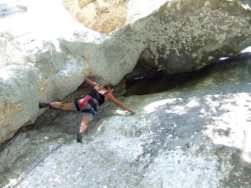 Dans le crux de la cheminée des Eaux Claires La cheminée